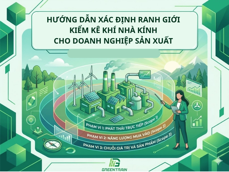 Hướng dẫn xác định ranh giới kiểm kê khí nhà kính cho doanh nghiệp sản xuất: ranh giới tổ chức, hoạt động, Scope 1, Scope 2, Scope 3 và lỗi cần tránh.