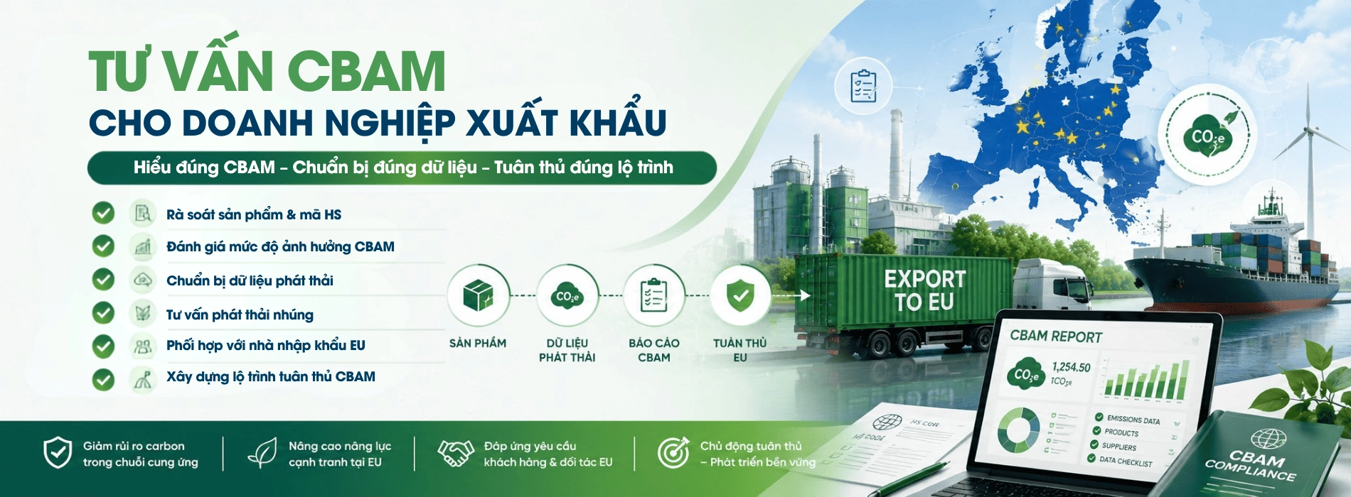 Banner tư vấn CBAM cho doanh nghiệp xuất khẩu sang EU